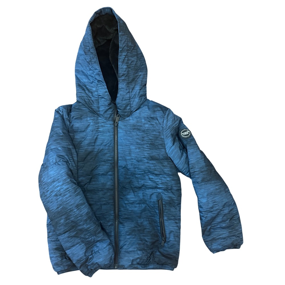 Abercrombie Kids 9/10 Blue Space Dye Faux Fur Lined Puffer Jacket Hooded Coat